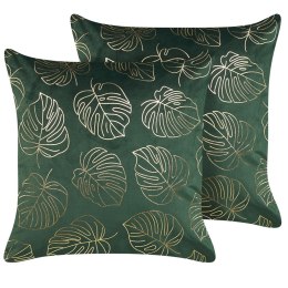  2 welurowe poduszki dekoracyjne w liście 45 x 45 cm ciemnozielone MONSTERA Lumarko!
