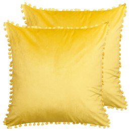  2 welurowe poduszki dekoracyjne z mini pomponami 45 x 45 cm żółte AERANGIS Lumarko!