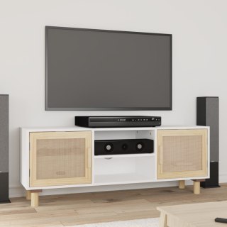  Stolik pod TV, biały, 105x30x40 cm, drewno sosnowe i rattan Lumarko!