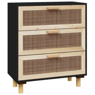  Komoda, czarna, 60x30x70 cm, lita sosna i naturalny rattan Lumarko!