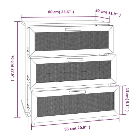  Komoda, czarna, 60x30x70 cm, lita sosna i naturalny rattan Lumarko!