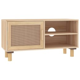  Stolik pod TV, brązowy, 80x30x40 cm, drewno sosnowe i rattan Lumarko!