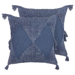  2 bawełniane poduszki dekoracyjne geometryczny wzór z frędzlami 45 x 45 cm niebieskie AVIUM Lumarko!