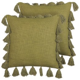  2 bawełniane poduszki dekoracyjne z frędzlami 45 x 45 cm zielone LYNCHIS Lumarko!