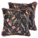  2 poduszki dekoracyjne welurowa w kwiaty z frędzlami 45 x 45 cm czarno-różowe MORUS Lumarko!