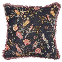  Poduszka dekoracyjna welurowa w kwiaty z frędzlami 45 x 45 cm czarno-różowa MORUS Lumarko!