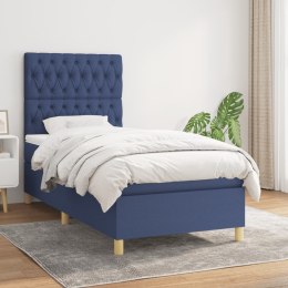  Łóżko kontynentalne z materacem, niebieskie, tkanina, 90x200 cm Lumarko!