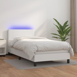  Łóżko kontynentalne z materacem i LED, biała ekoskóra 80x200 cm Lumarko!
