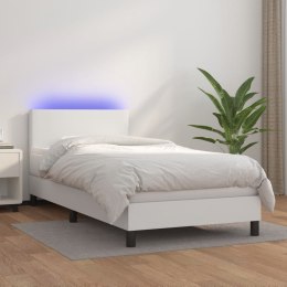  Łóżko kontynentalne z materacem i LED, biała ekoskóra 90x200 cm Lumarko!