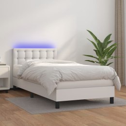  Łóżko kontynentalne z materacem i LED, biała ekoskóra 90x200 cm Lumarko!