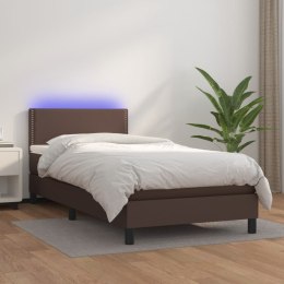  Łóżko kontynentalne z materacem i LED, brąz, ekoskóra 90x200 cm Lumarko!
