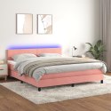  Łóżko kontynentalne z materacem i LED, różowy aksamit 180x200cm Lumarko!
