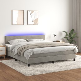  Łóżko kontynentalne z materacem i LED, szare 160x200cm, aksamit Lumarko!
