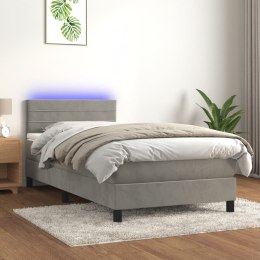  Łóżko kontynentalne z materacem i LED, szare 100x200cm, aksamit Lumarko!