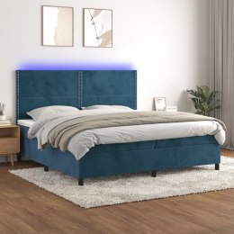  Łóżko kontynentalne, materac i LED, niebieski aksamit 200x200cm Lumarko!
