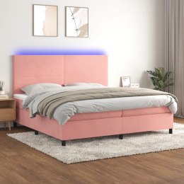  Łóżko kontynentalne z materacem i LED, różowy aksamit 200x200cm Lumarko!