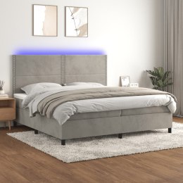  Łóżko kontynentalne z materacem i LED, szare 200x200cm, aksamit Lumarko!
