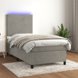  Łóżko kontynentalne z materacem i LED, szare 90x190 cm, aksamit Lumarko!