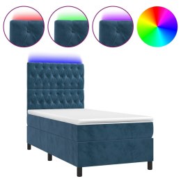  Łóżko kontynentalne, materac i LED, niebieski aksamit 100x200cm Lumarko!