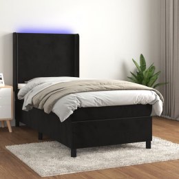  Łóżko kontynentalne z materacem i LED, czarny aksamit 100x200cm Lumarko!