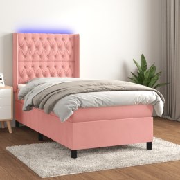  Łóżko kontynentalne z materacem i LED, różowy aksamit 100x200cm Lumarko!