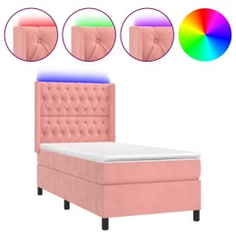  Łóżko kontynentalne z materacem i LED, różowy aksamit 100x200cm Lumarko!