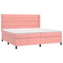  Łóżko kontynentalne z materacem i LED, różowy aksamit 200x200cm Lumarko!