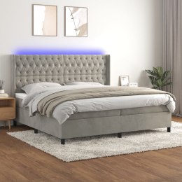  Łóżko kontynentalne z materacem i LED, szare 200x200cm, aksamit Lumarko!