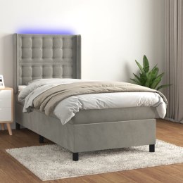  Łóżko kontynentalne z materacem i LED, szare 80x200 cm, aksamit Lumarko!
