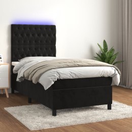  Łóżko kontynentalne z materacem i LED, czarny aksamit 80x200 cm Lumarko!