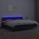  Łóżko kontynentalne z materacem i LED czarna ekoskóra 200x200cm Lumarko!