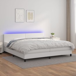  Łóżko kontynentalne z materacem i LED, biała ekoskóra 200x200cm Lumarko!