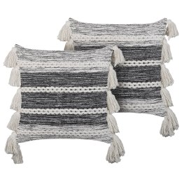 2 bawełniane poduszki dekoracyjne z frędzlami 45 x 45 cm czarne z białym ROCHEA Lumarko!