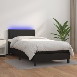  Łóżko kontynentalne z materacem i LED czarna ekoskóra 90x190 cm Lumarko!