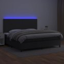  Łóżko kontynentalne z materacem i LED czarna ekoskóra 200x200cm Lumarko!