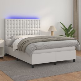  Łóżko kontynentalne z materacem i LED, biała ekoskóra 140x200cm Lumarko!