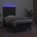  Łóżko kontynentalne z materacem i LED czarna ekoskóra 90x200 cm Lumarko!
