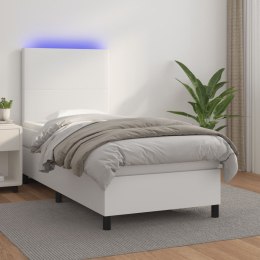  Łóżko kontynentalne z materacem i LED, biała ekoskóra 90x190 cm Lumarko!