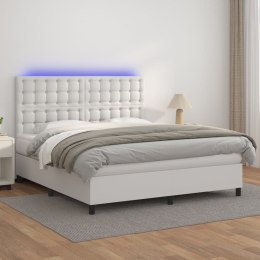  Łóżko kontynentalne z materacem i LED, biała ekoskóra 160x200cm Lumarko!