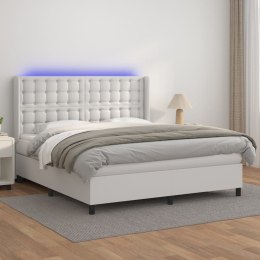  Łóżko kontynentalne z materacem i LED, biała ekoskóra 160x200cm Lumarko!