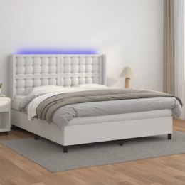  Łóżko kontynentalne z materacem i LED, biała ekoskóra 180x200cm Lumarko!