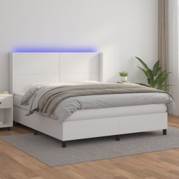  Łóżko kontynentalne z materacem i LED, biała ekoskóra 180x200cm Lumarko!