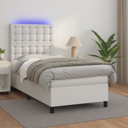  Łóżko kontynentalne z materacem i LED, biała ekoskóra 80x200 cm Lumarko!