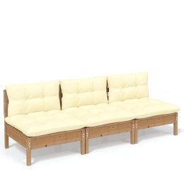 3-osobowa sofa ogrodowa z kremowymi poduszkami, drewno sosnowe Lumarko!