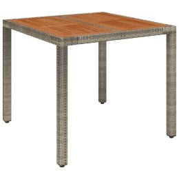 Stół ogrodowy z drewnianym blatem, szary, 90x90x75 cm rattan PE Lumarko!