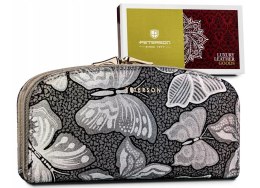 Skórzany portfel damski zdobiony holograficznymi motylami — Peterson Lumarko!
