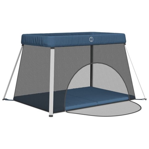 Kojec dla dziecka z materacem, granatowy, lniana tkanina Lumarko!