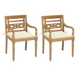 Krzesła Batavia z kremowymi poduszkami, 2 szt., drewno tekowe Lumarko!