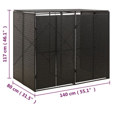Osłona na 2 kosze na śmieci, czarna, 140x80x117 cm, polirattan Lumarko!
