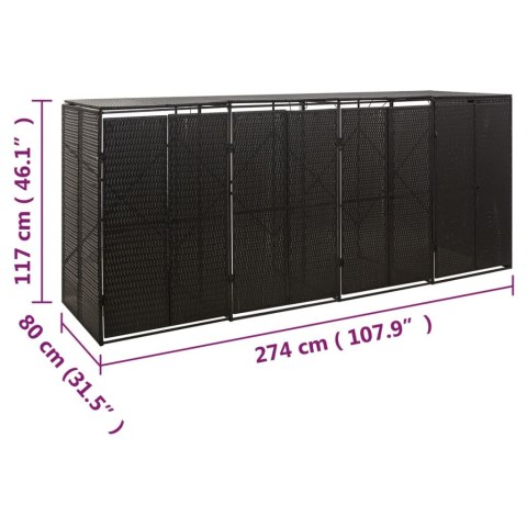 Osłona na 4 kosze na śmieci, czarna, 274x80x117 cm, polirattan Lumarko!
